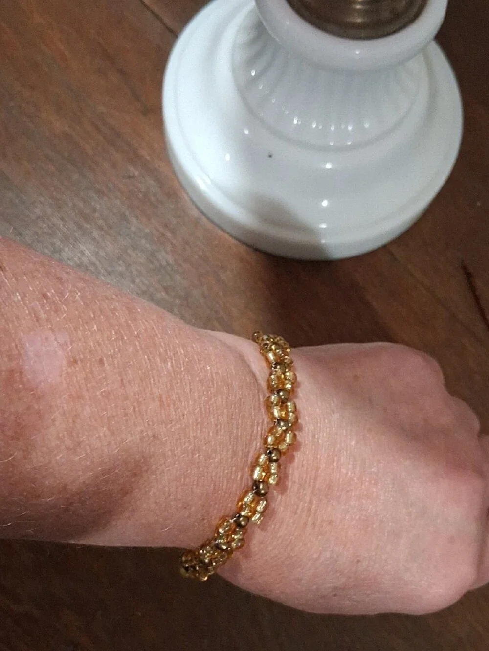 Gold AmberBeaded Bracelet  Screw Closure